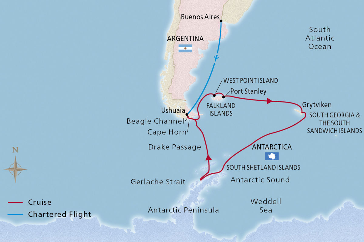 Antarctica & South Georgia Island – route map