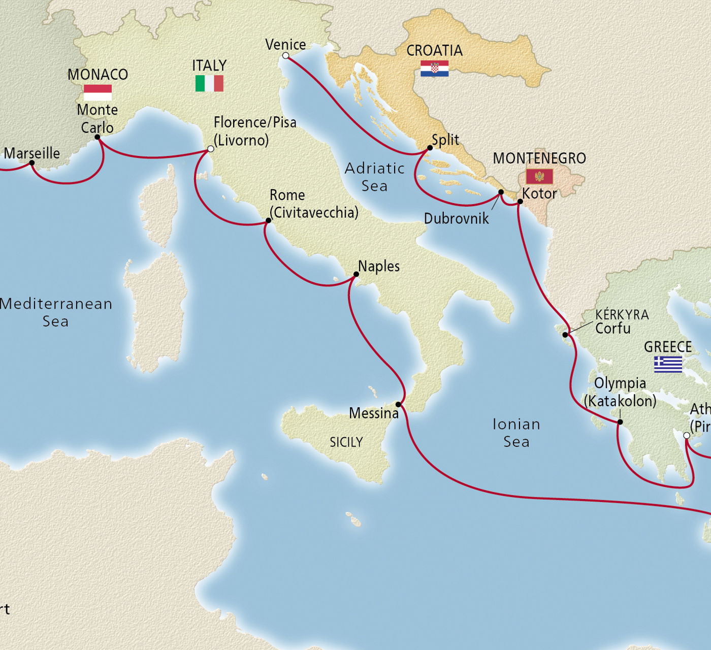 Map of Antiquities of the Mediterranean itinerary