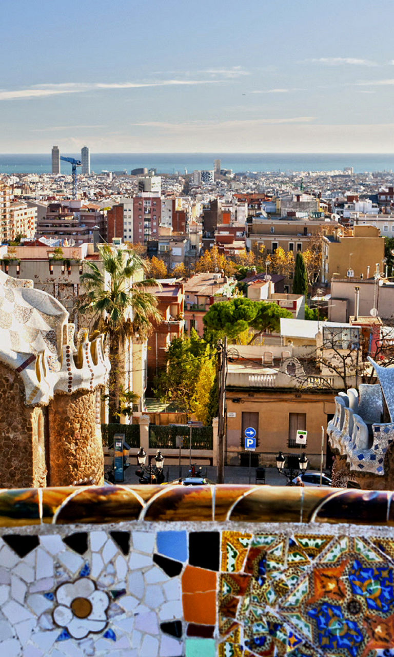 Park Güell architecture with cityscape view