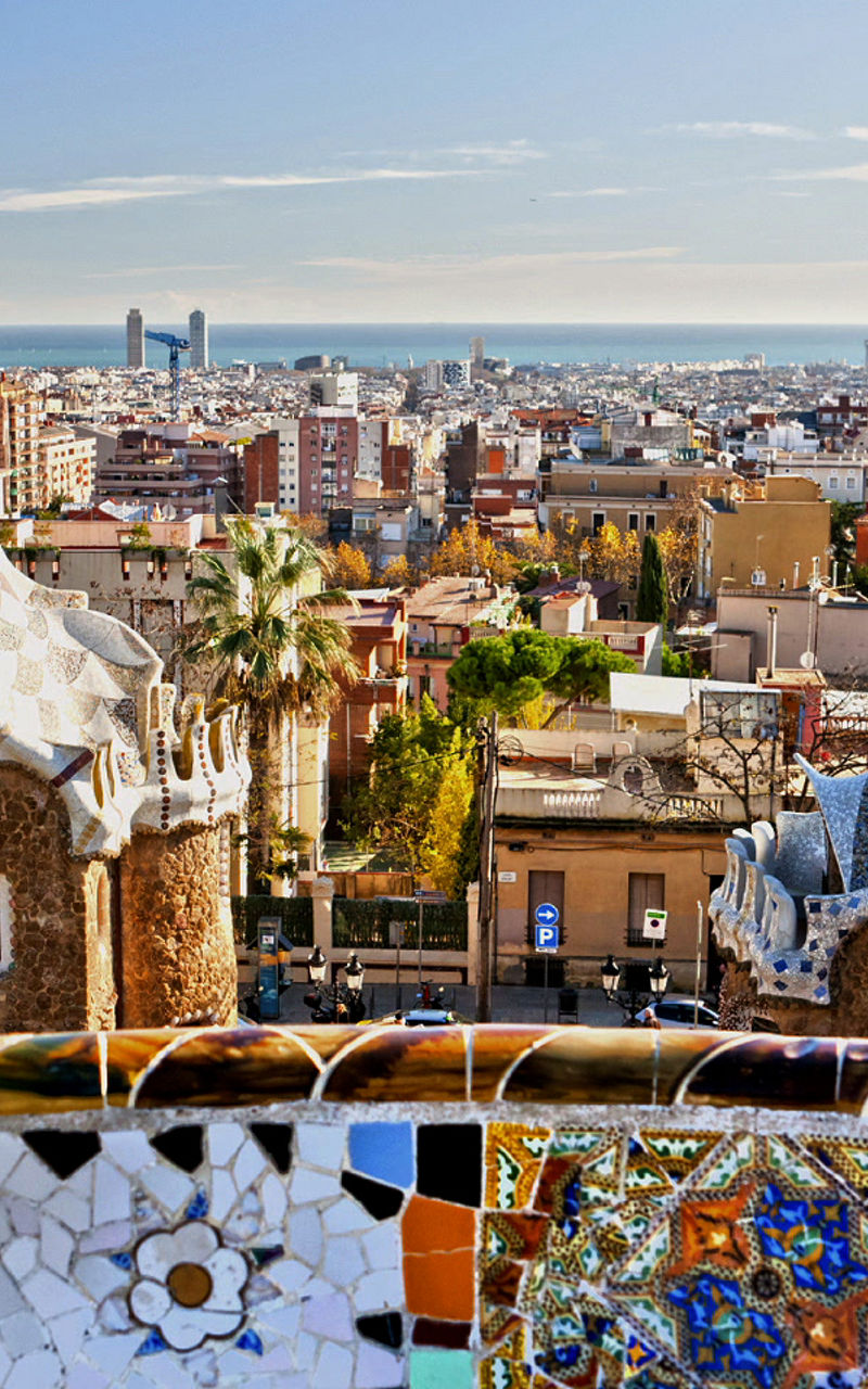 Park Güell architecture with cityscape view