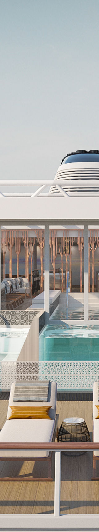 Luxury cruise ship deck with pool view
