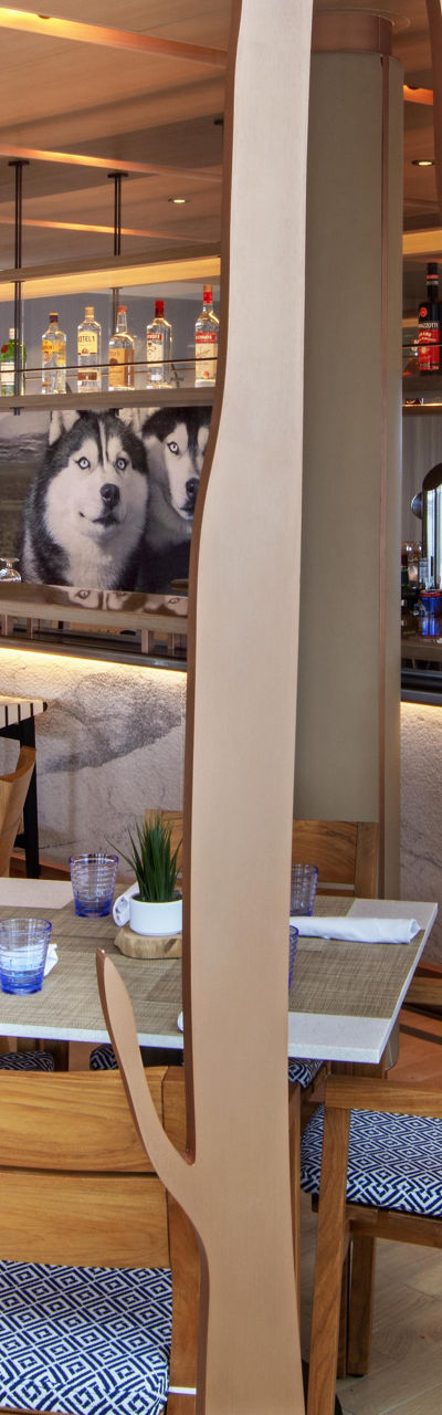 Modern restaurant with husky-themed decor