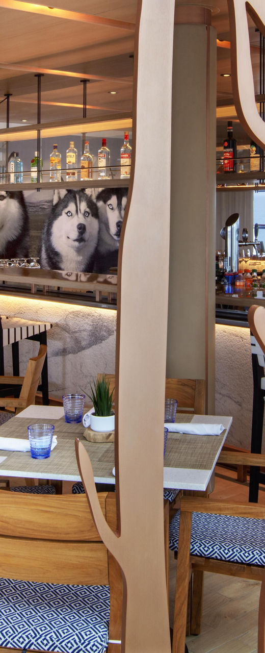 Modern restaurant with husky-themed decor