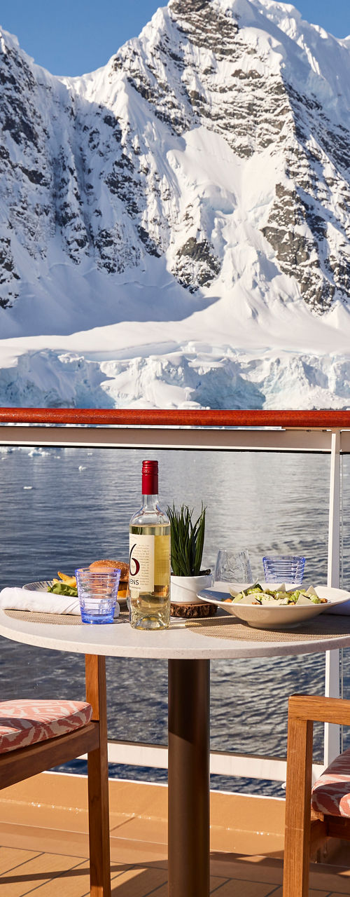 Scenic dining with snowy mountain view