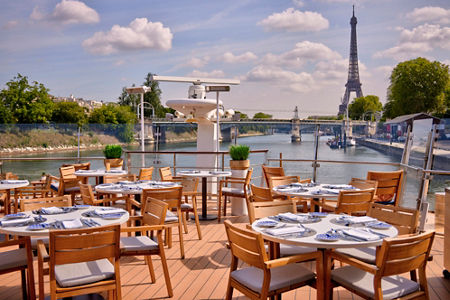 Outdoor Parisian Restaurant Terrace Overlooking Eiffel Tower