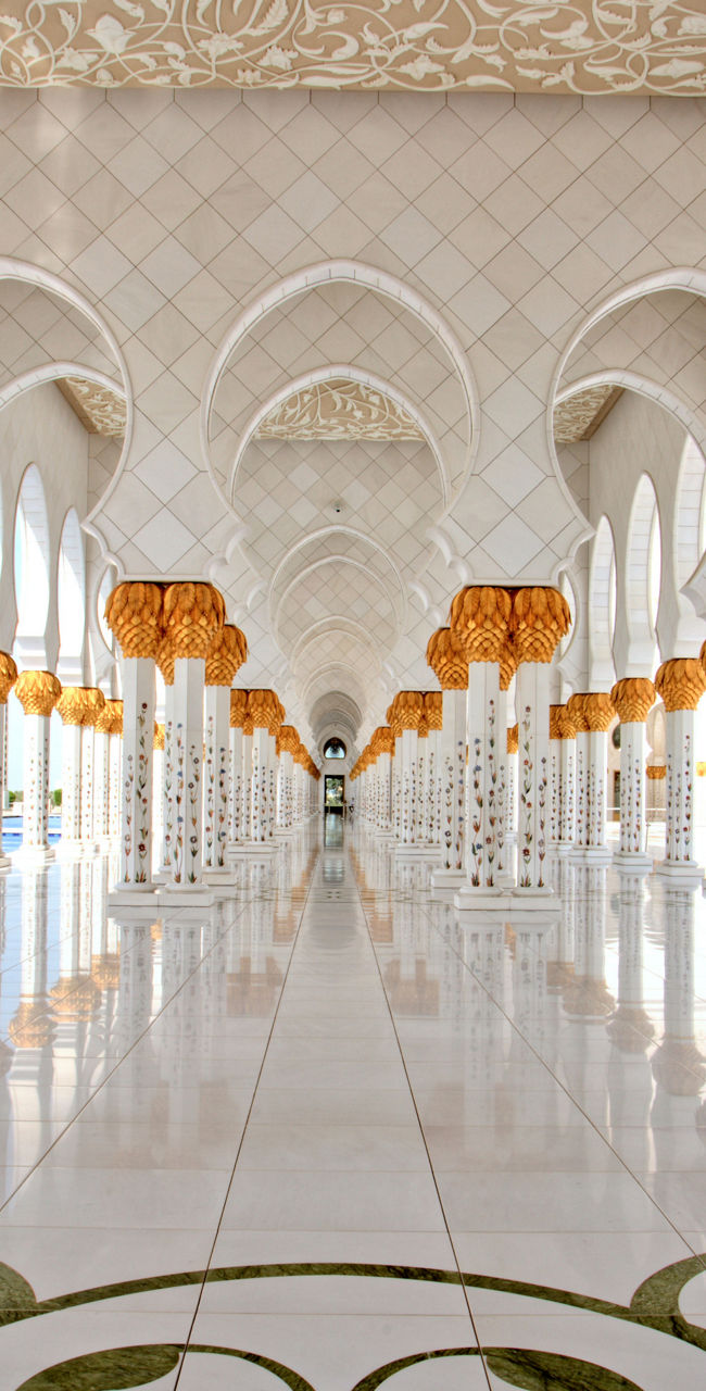 Grand mosque columns with intricate designs