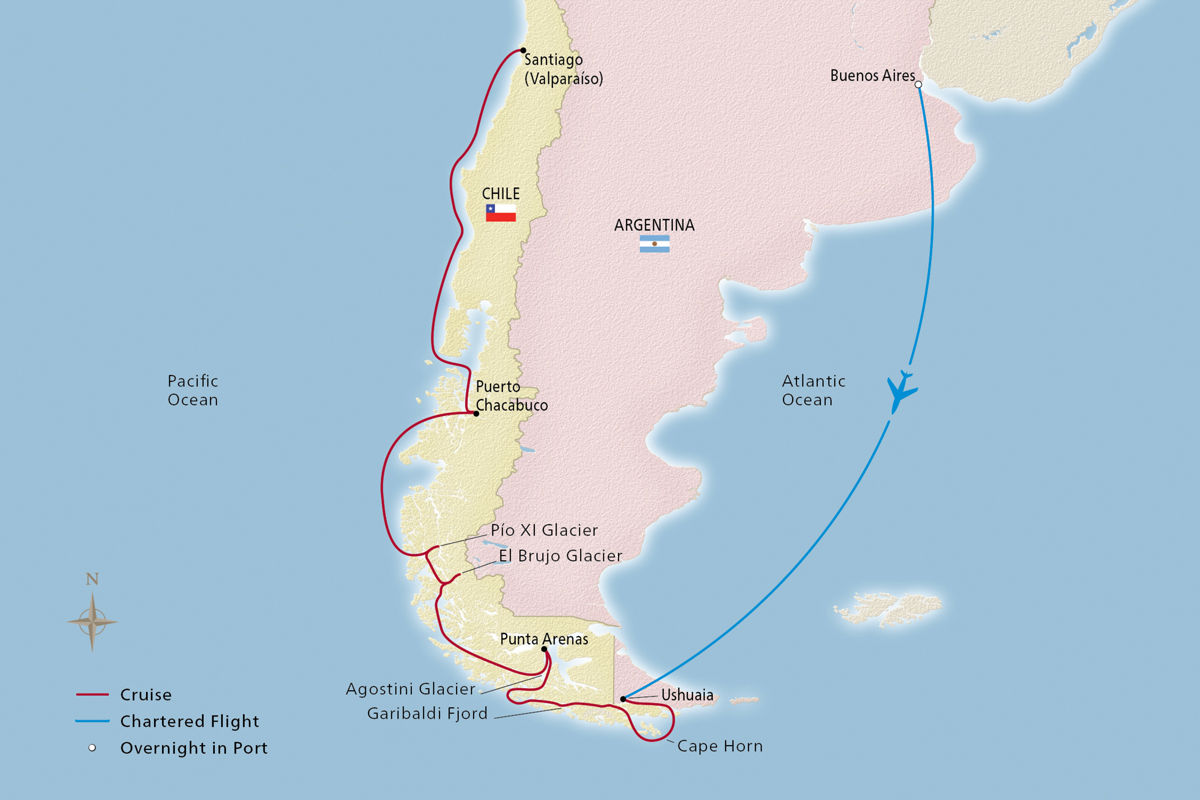 Argentina & the Chilean Fjords – route map