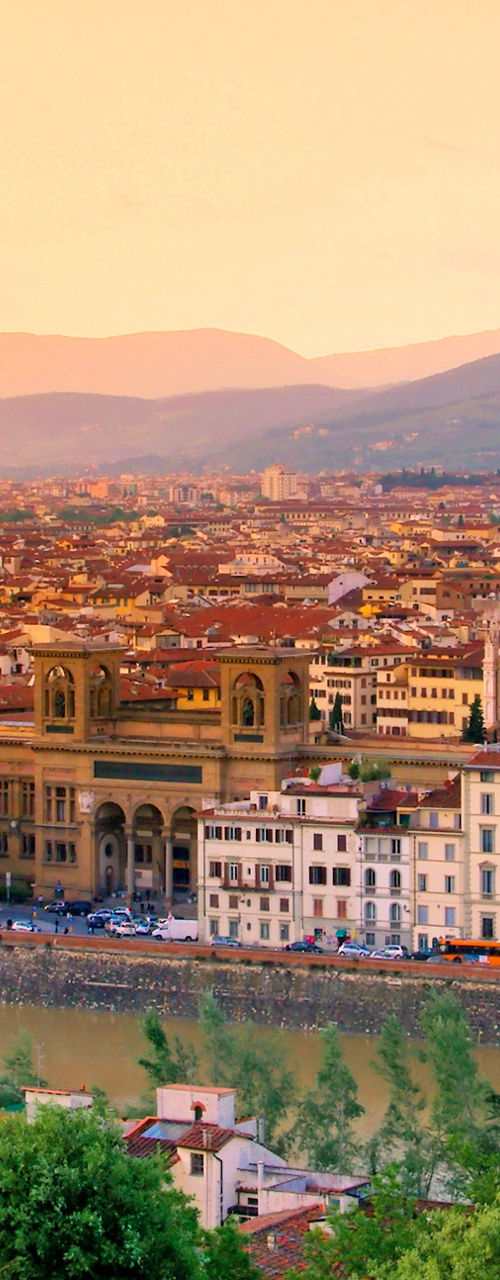 Florence cityscape at sunset with landmarks