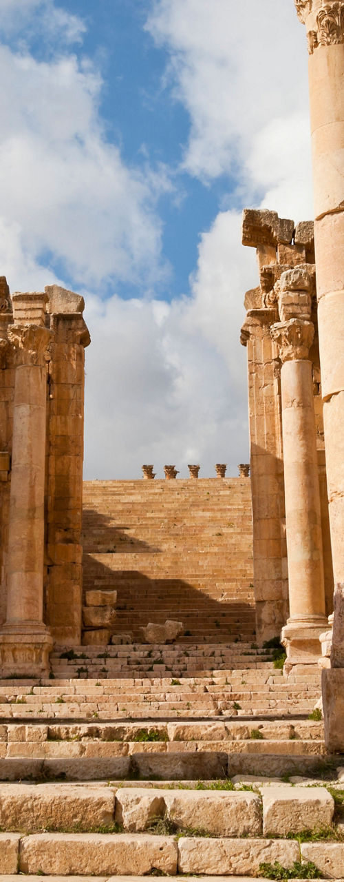 Ancient Roman ruins under blue sky