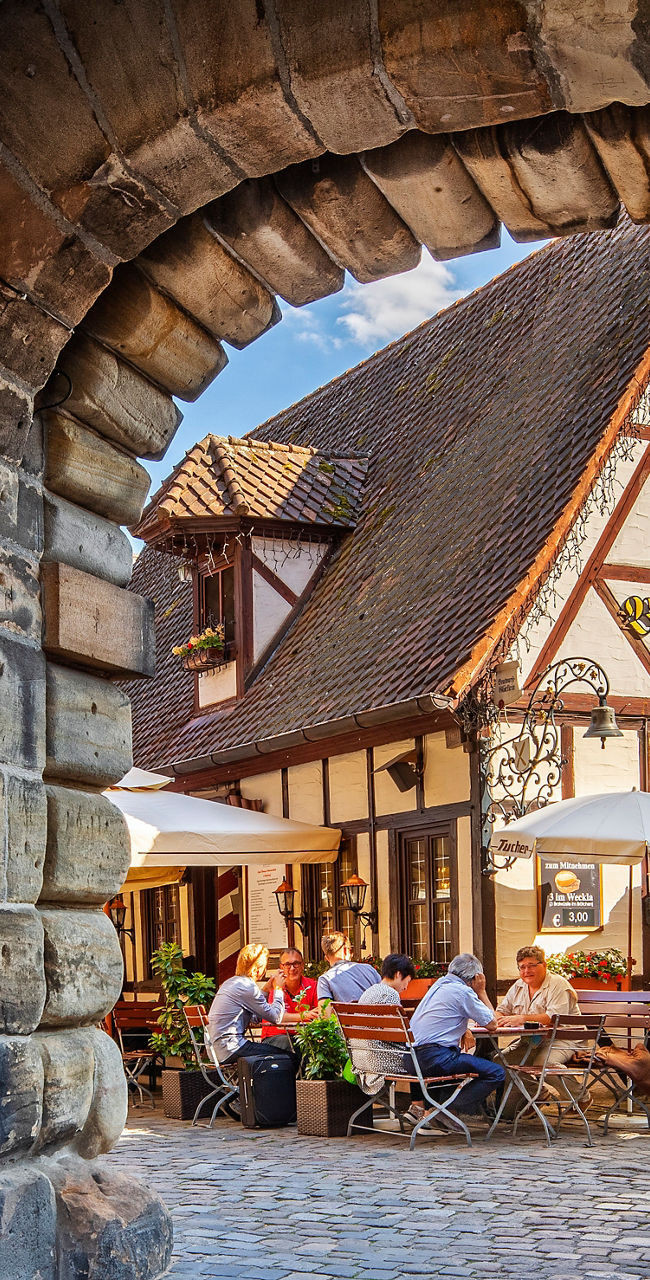 Historic courtyard with outdoor café