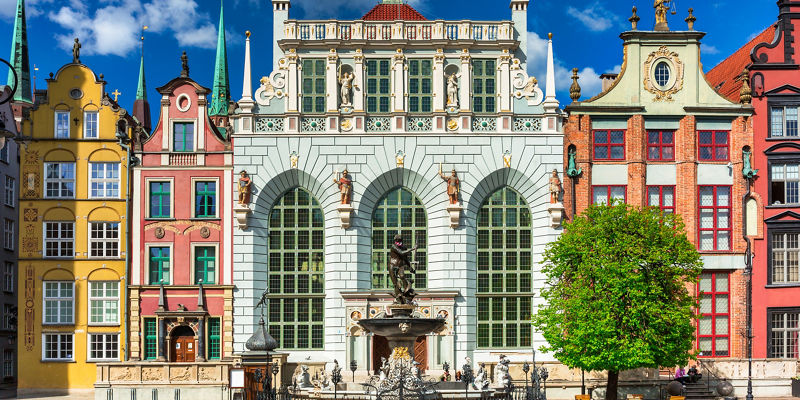 Historic architecture in Gdansk city square