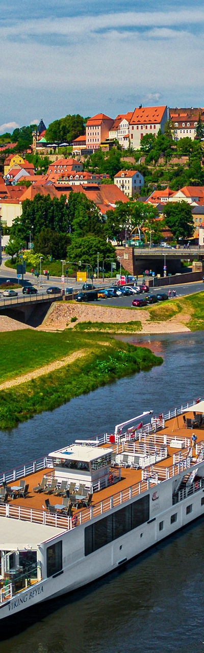Scenic river cruise near historic town