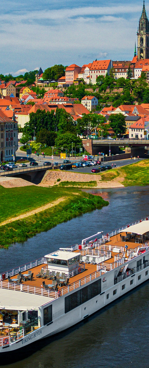 Scenic river cruise near historic town