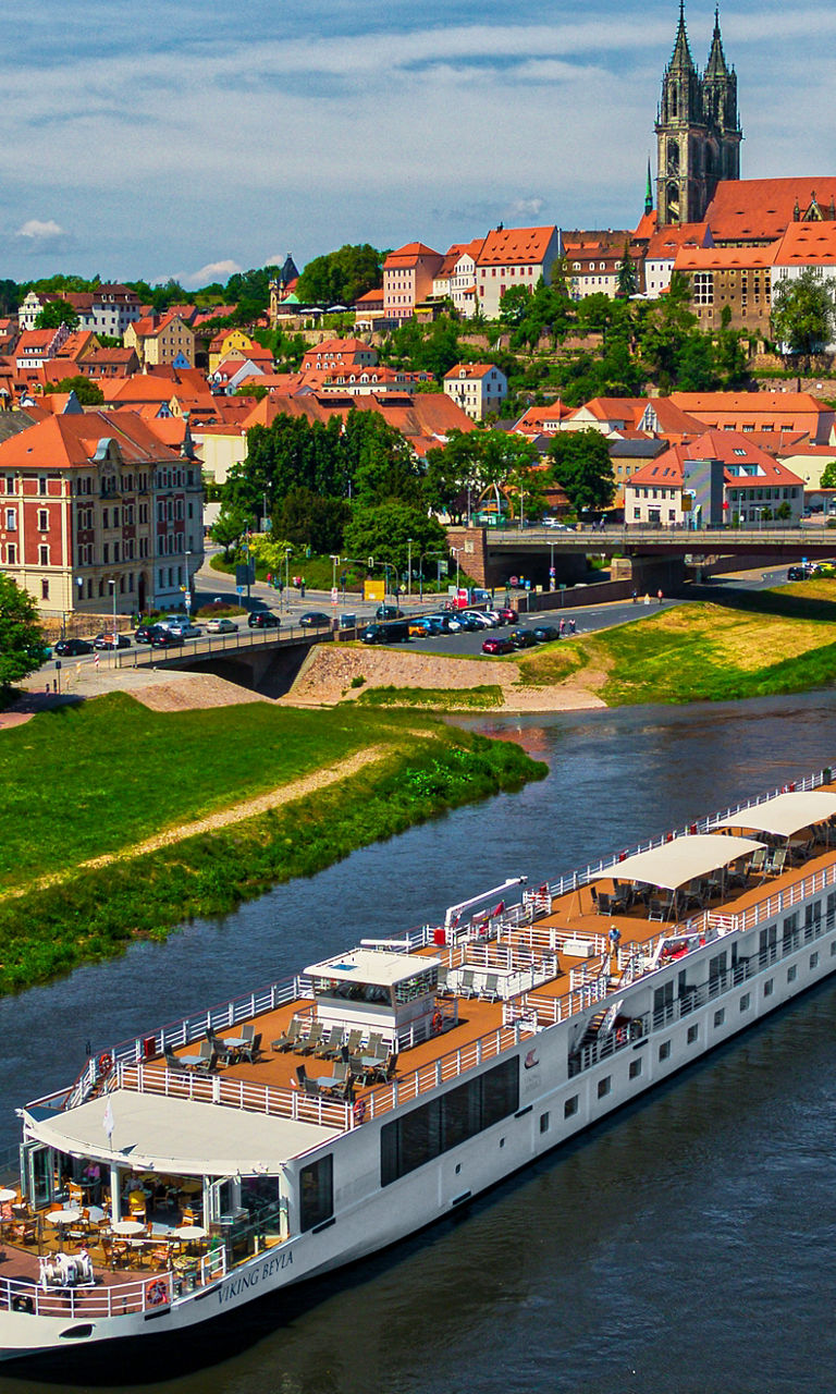 Scenic river cruise near historic town