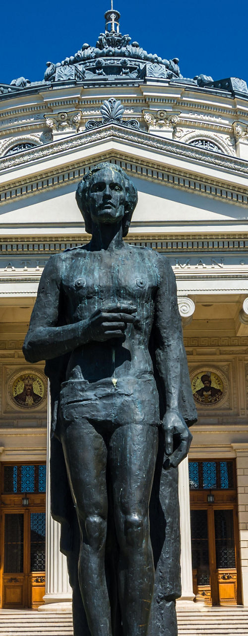 Statue in front of Romanian Athenaeum