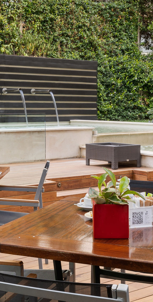 Outdoor dining area with modern decor