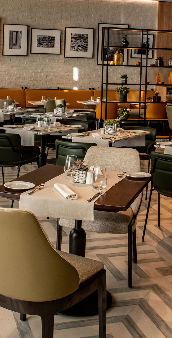 Modern restaurant interior with elegant seating