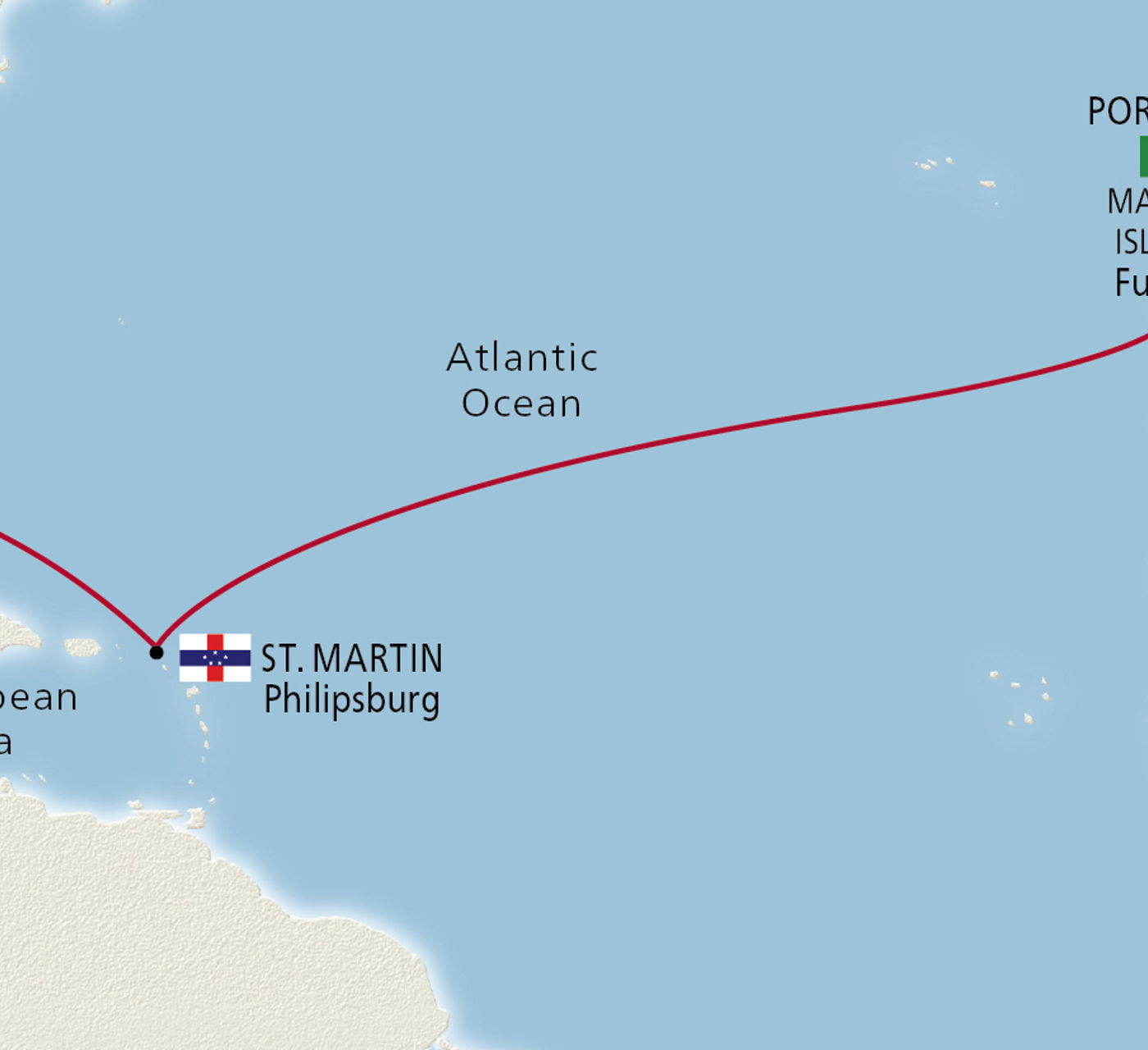 Map of Atlantic Ocean Passage itinerary