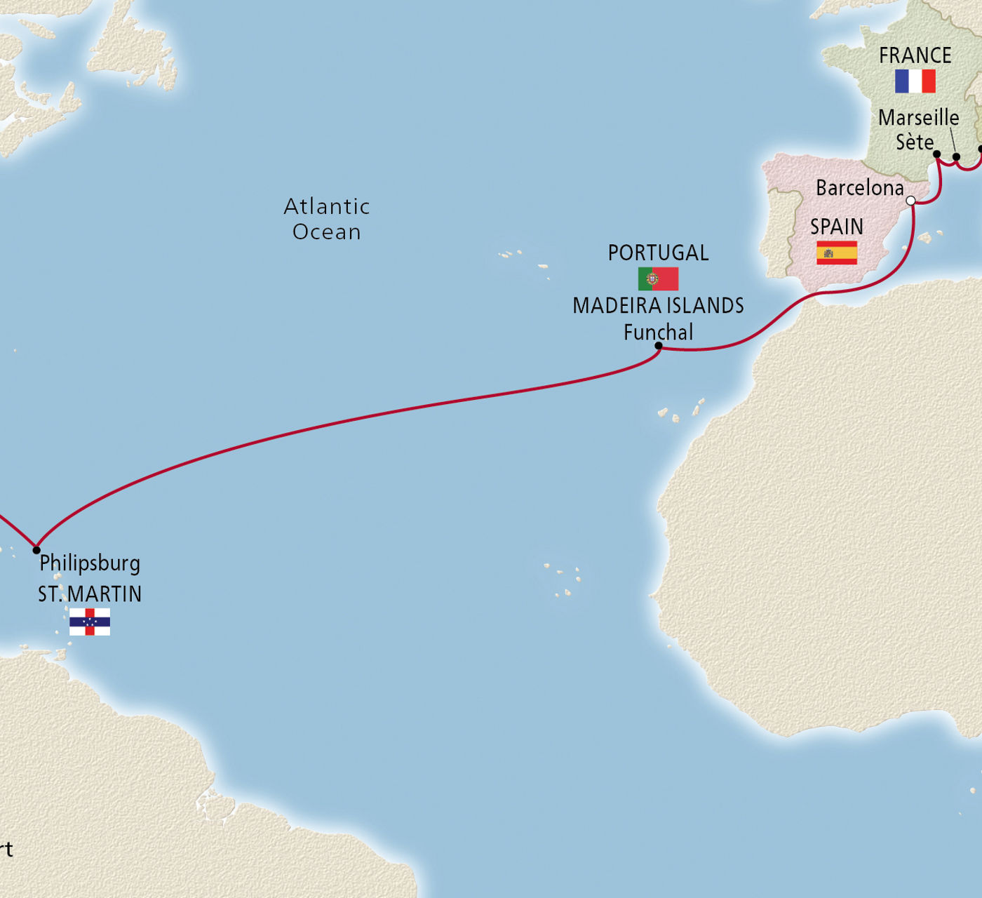 Map of Atlantic & Mediterranean Horizons itinerary