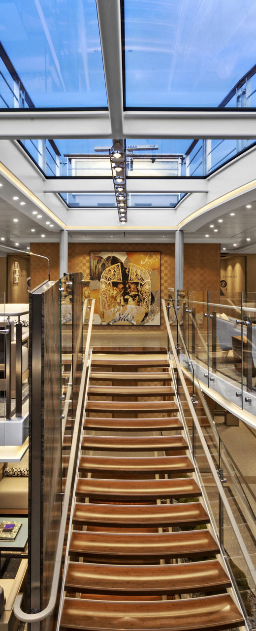 Modern cruise ship interior with skylight