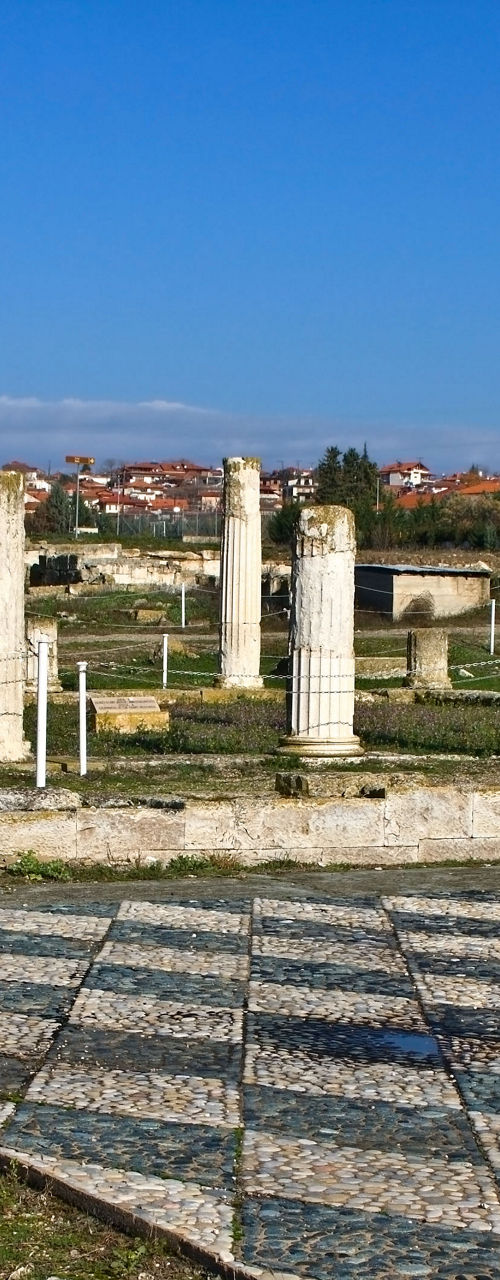 Ancient ruins with mosaic and columns
