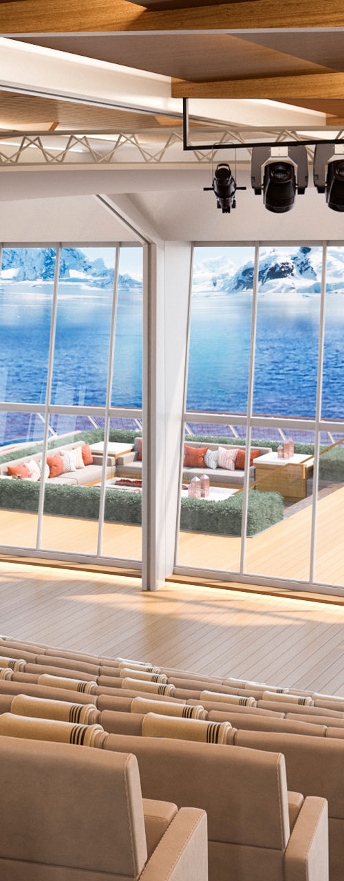 Modern auditorium with ocean view seating