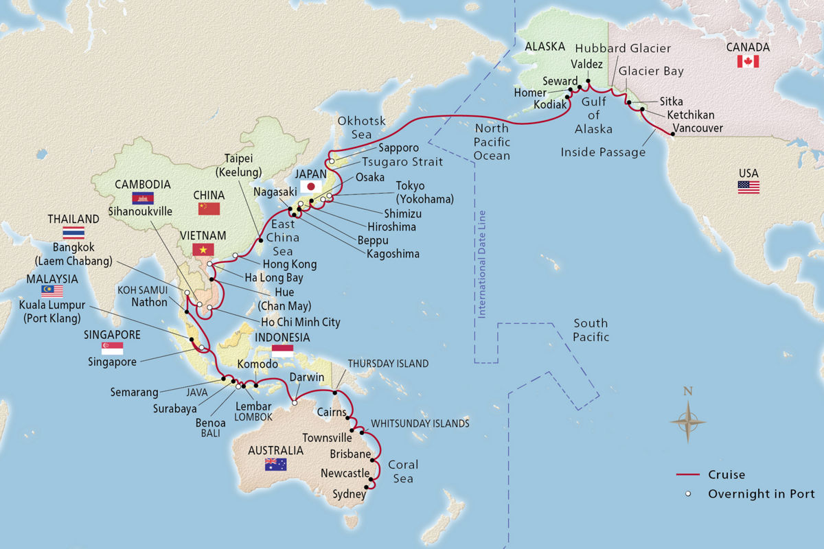 Australia, Asia & Alaska – route map