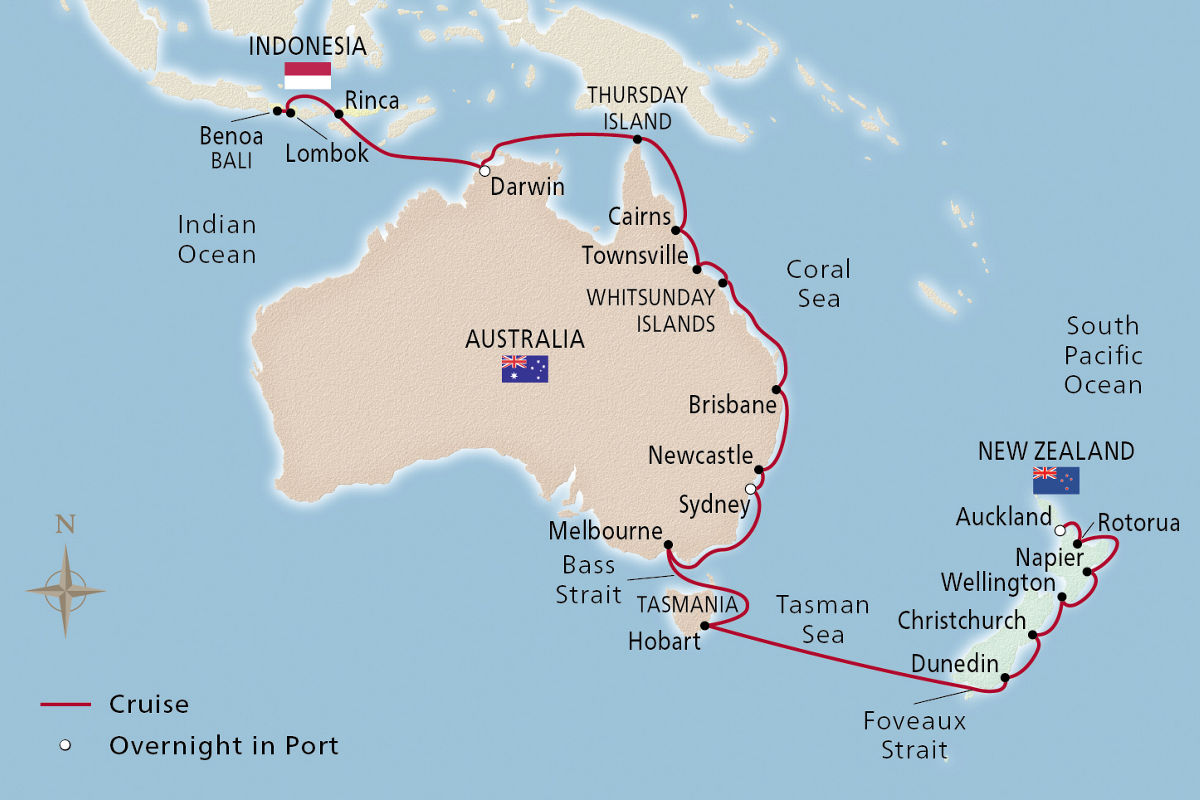Australia, New Zealand & Indonesia – route map