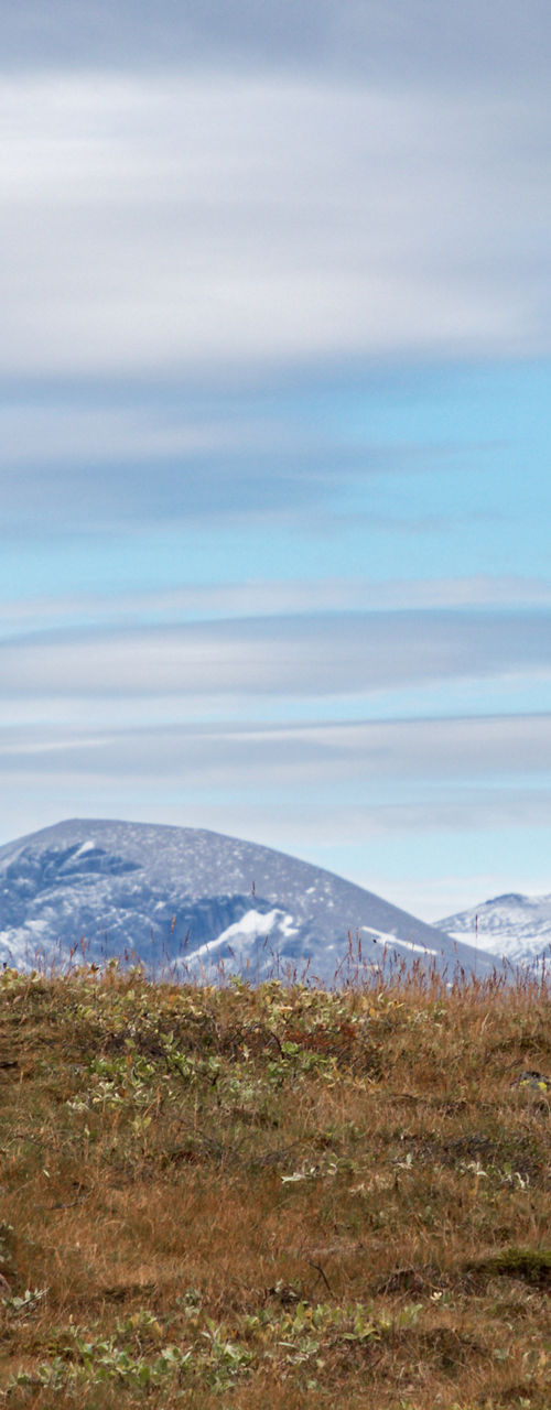 Two hikers in scenic mountain landscape