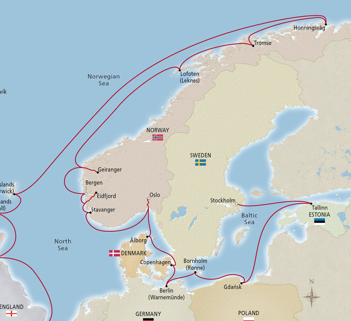 Map of Baltic Jewels & the Midnight Sun itinerary