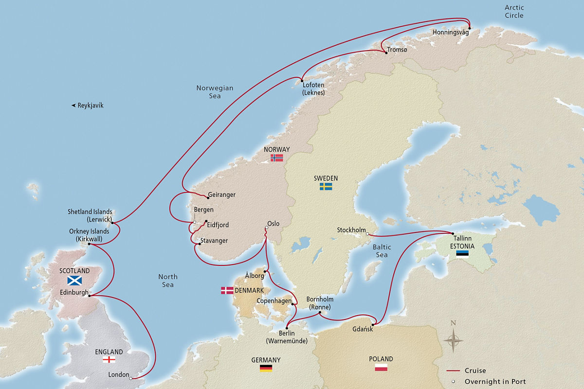 Baltic Jewels & the Midnight Sun – route map