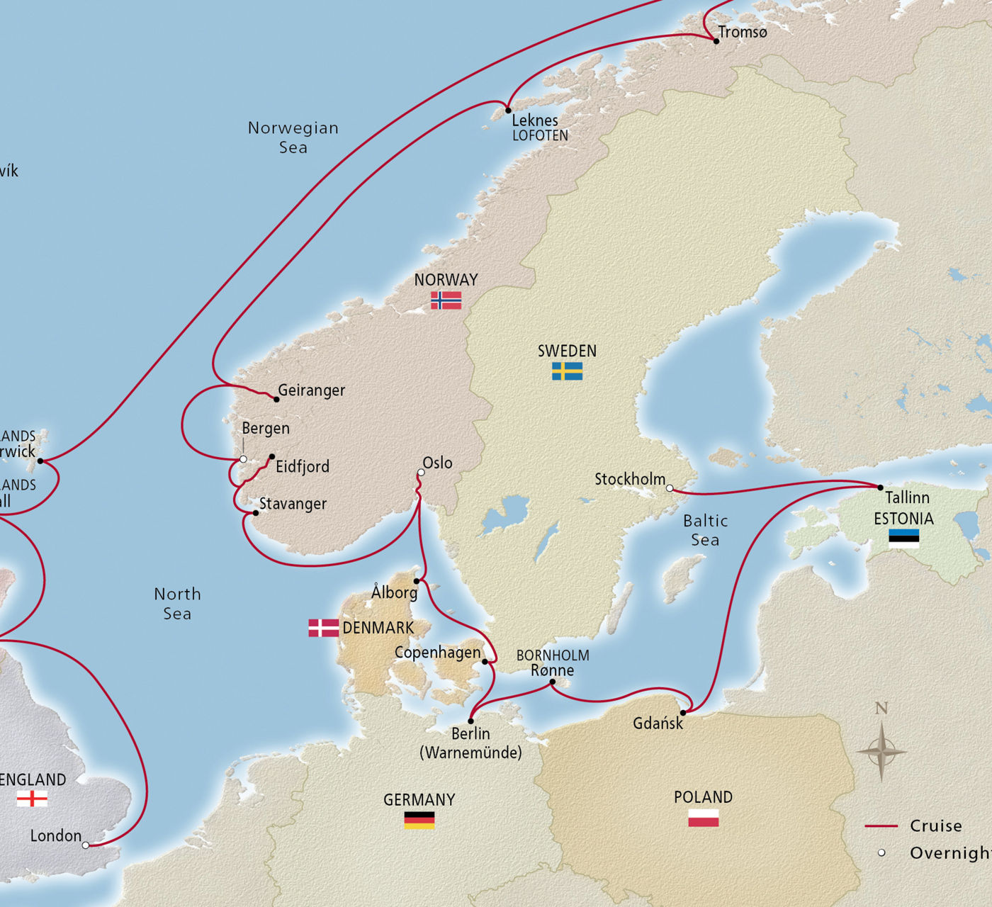 Map of Baltic Jewels & the Midnight Sun itinerary