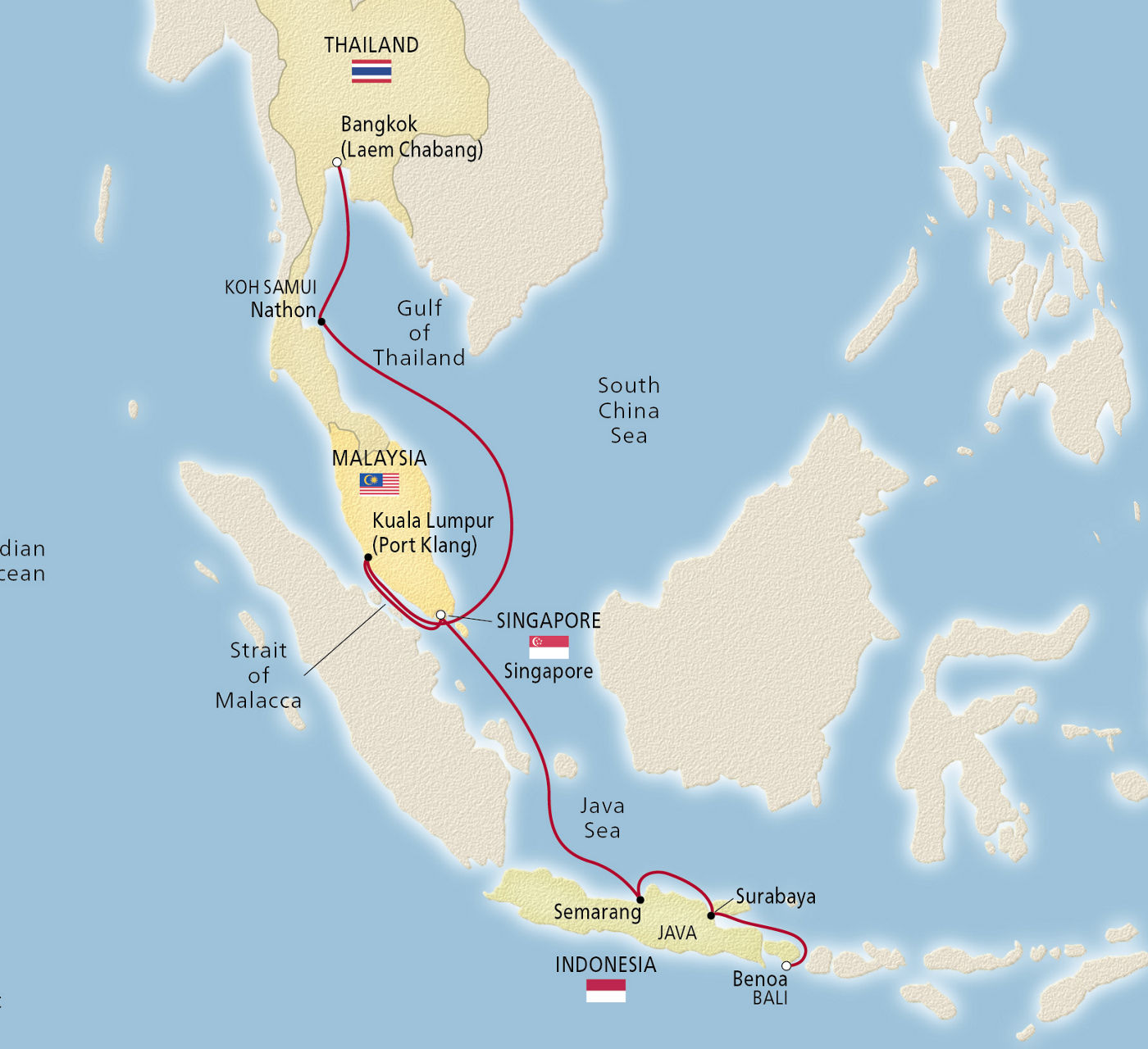Map of Bangkok, Bali & Beyond itinerary