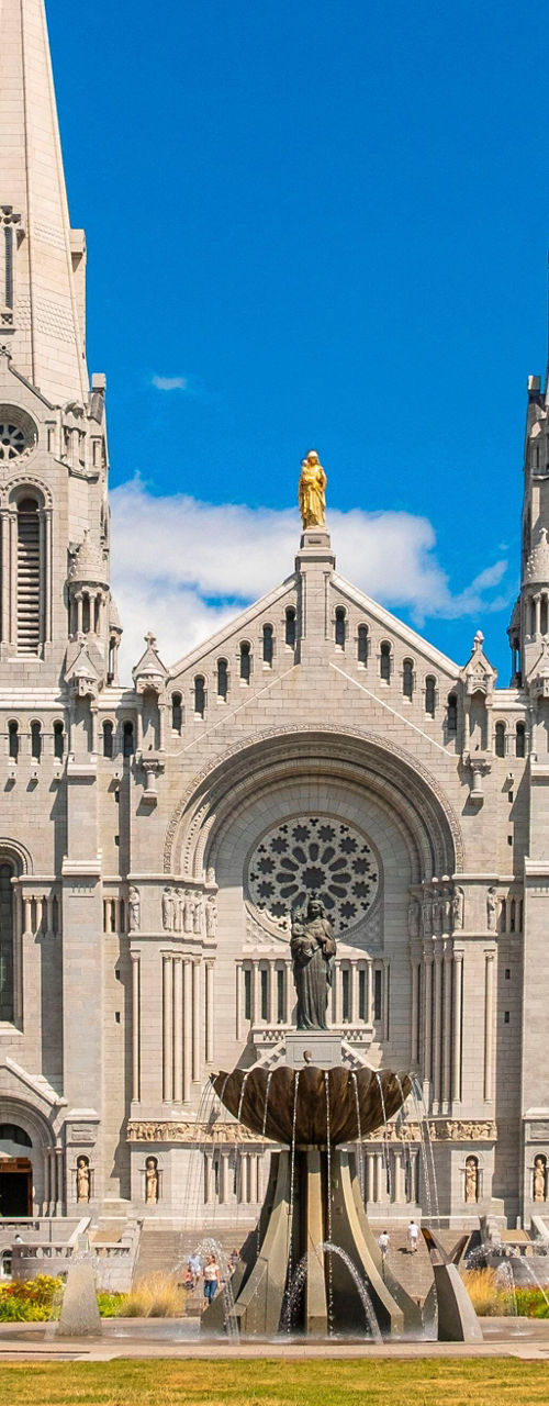 Majestic cathedral with twin spires under blue sky