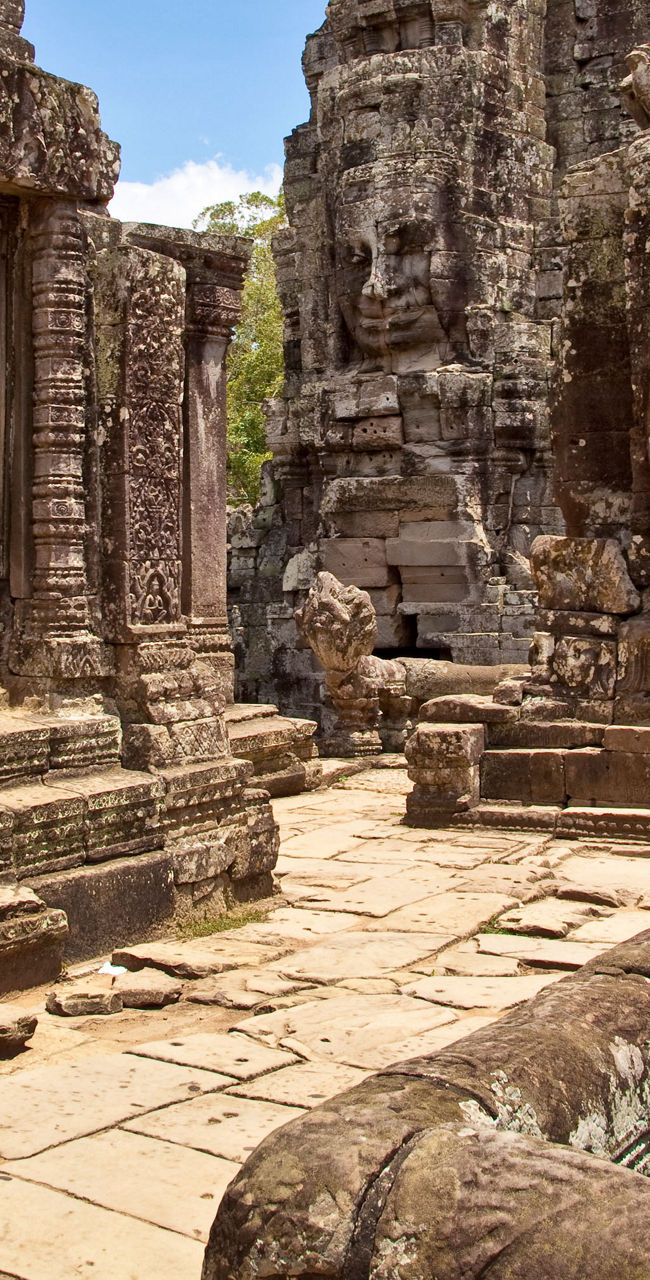 Ancient stone temple ruins under clear sky