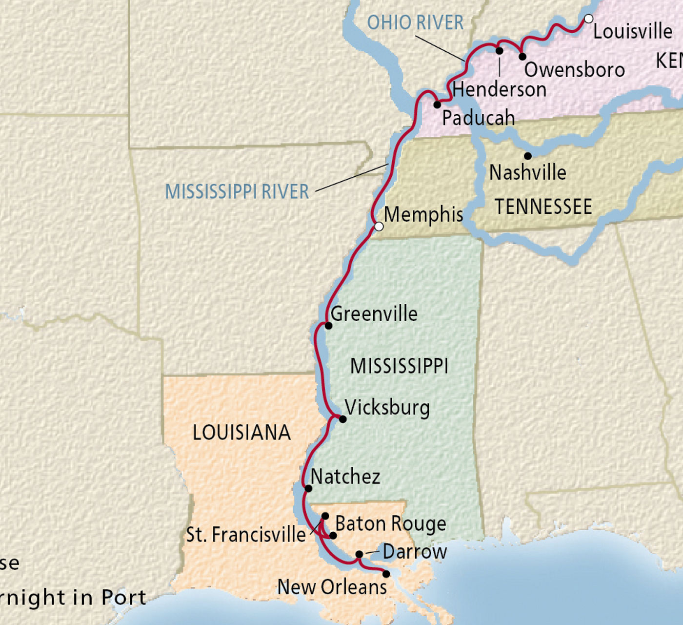 Map of Bayous, Blues & Bluegrass itinerary
