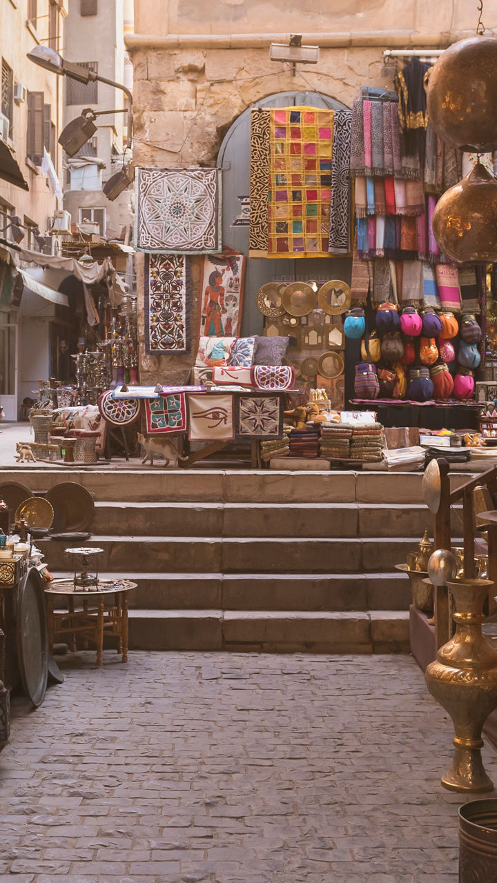 Traditional market with lanterns and crafts