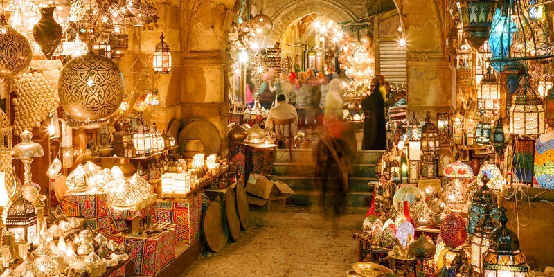 Vibrant Middle Eastern Market with Lanterns