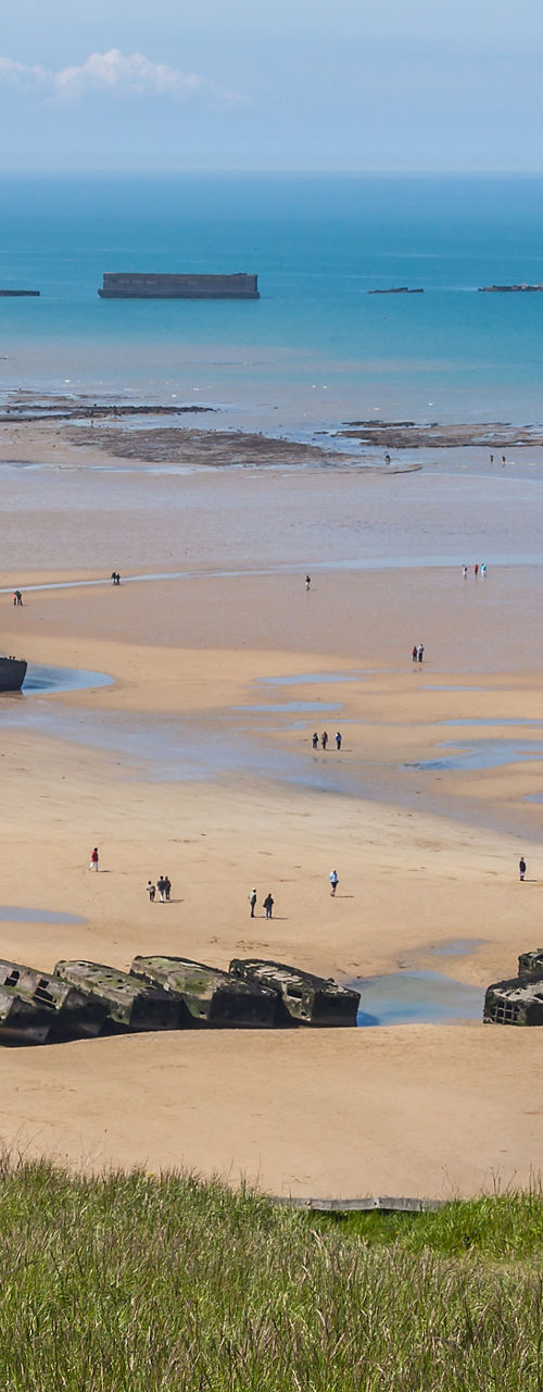 Historic beach with remnants of war structures