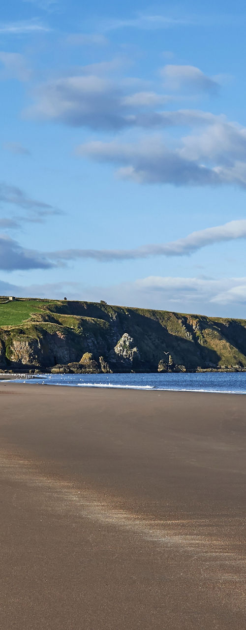 Scenic coastal landscape with sandy beach