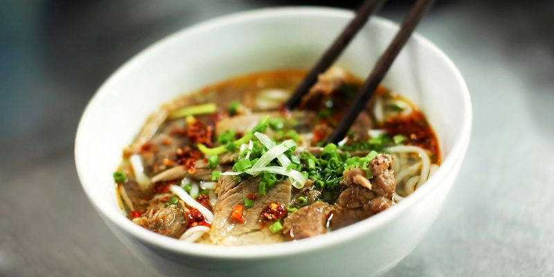 Bowl of spicy beef noodle soup