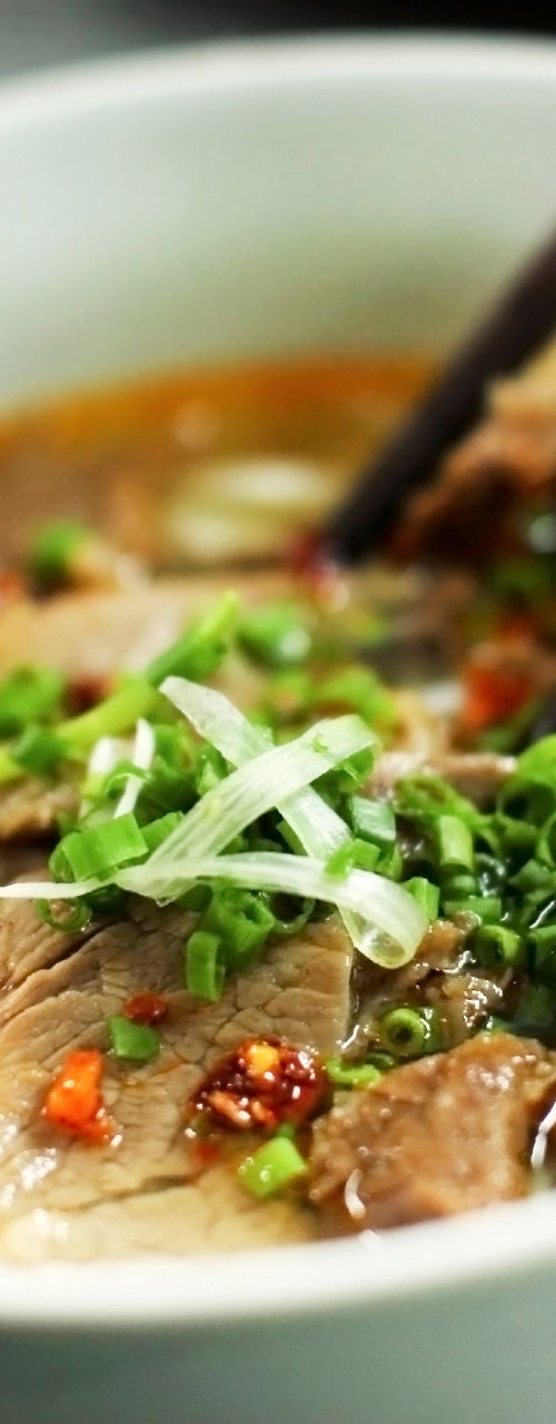 Bowl of spicy beef noodle soup