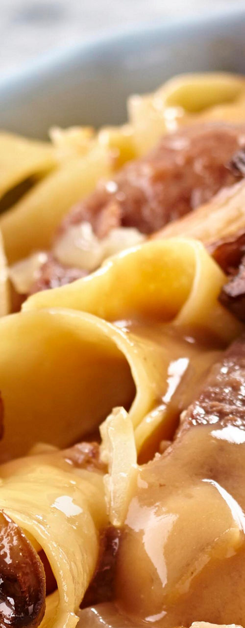 Creamy beef stroganoff with mushrooms