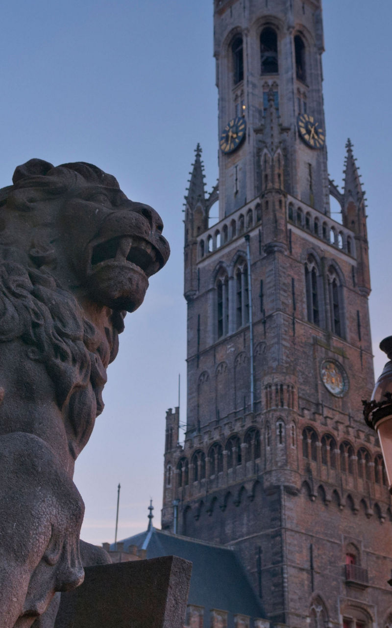 Medieval Belfry Tower at Sunset in Bruges