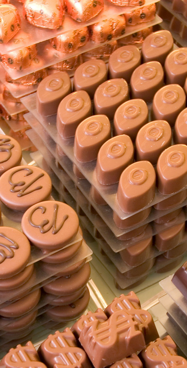 Assorted chocolate display in trays