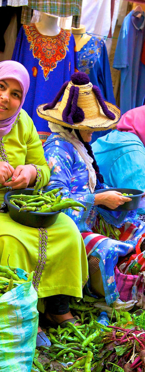 Colorful vegetable market with local vendors