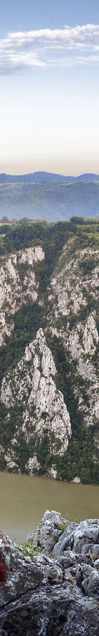 Scenic view of rocky cliffs and river