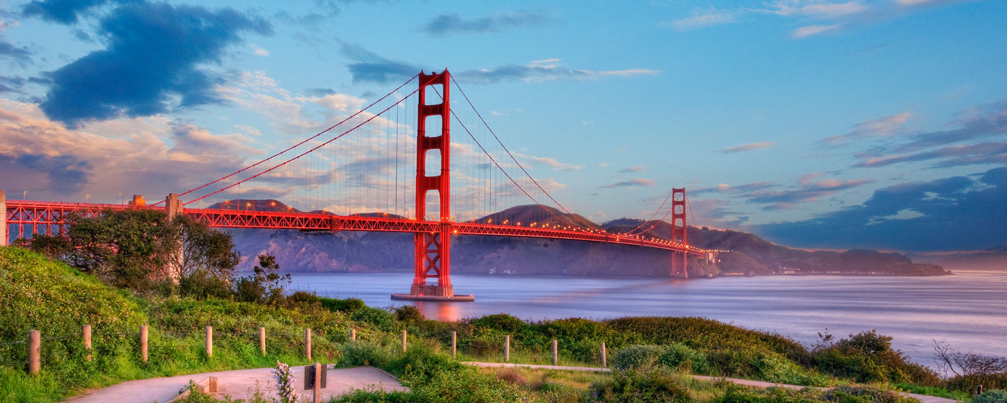 Golden Gate Bridge at sunset with scenic view