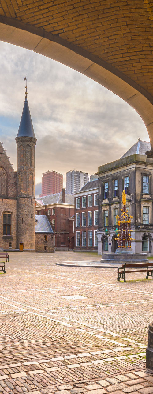 Historic courtyard with Gothic architecture