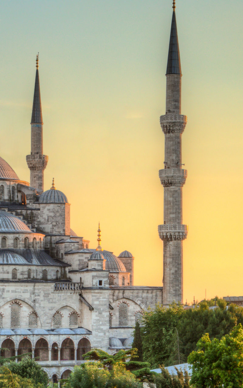 Historic Blue Mosque at sunset in Istanbul